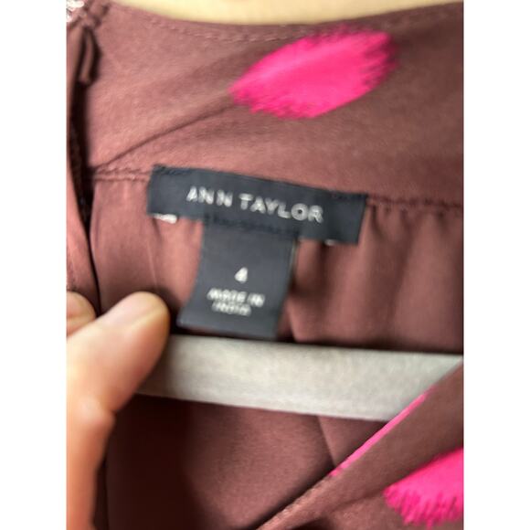 Ann Taylor Midi Dress Browns w/Polka Dots Swatch Pink Sz 4 - Picture 4 of 9
